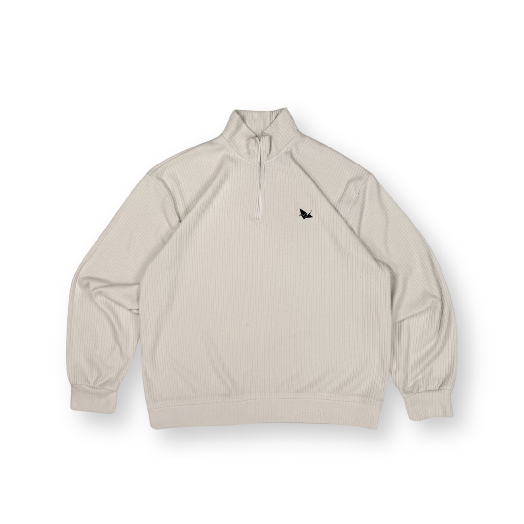 Cream Ribbed Quarter-Zip Pullover