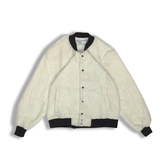 Off White Fleece Baseball Jacket